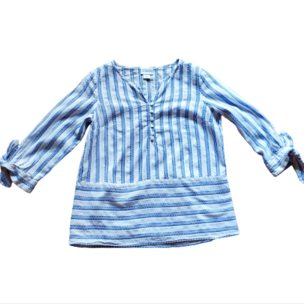 Blue & White Liz Claiborne 100% Cotton Top